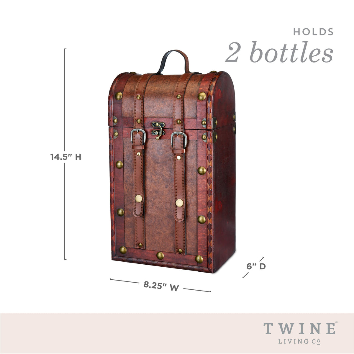 2-Bottle Antique Wooden Wine Box Twine Living with leather straps on Tampa Home & Garden Store