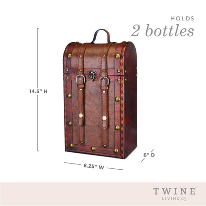 2-Bottle Antique Wooden Wine Box Twine Living with leather straps on Tampa Home & Garden Store