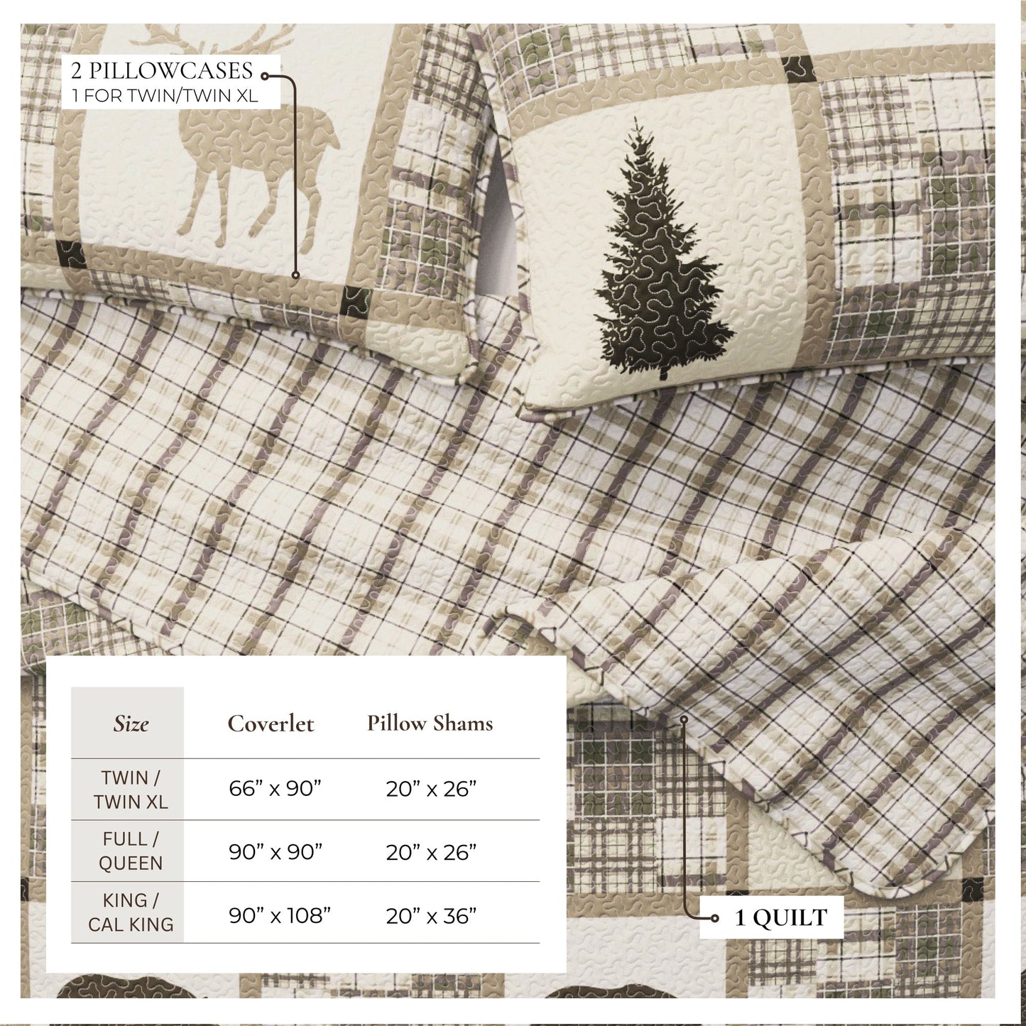 Plaid Lodge Quilt Set and Reversible Bear Design
