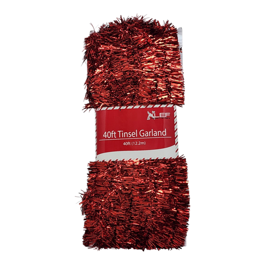 40 Feet Metallic Tinsel Garland - Red - Tampa Home & Garden Store