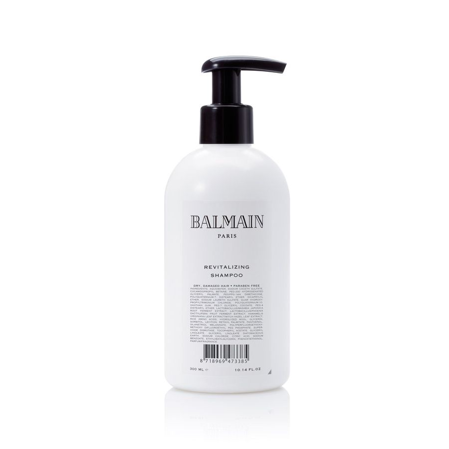Balmain Revitalizing Shampoo bottle, white plastic, black pump, 300 ml on Tampa Home & Garden Store