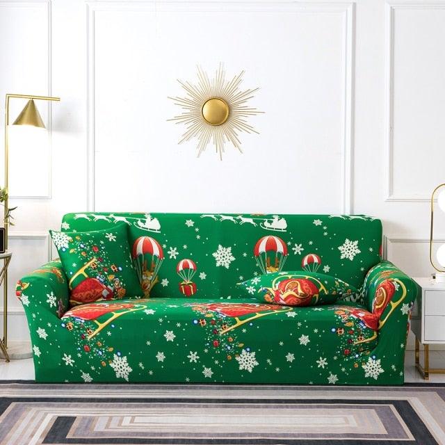 Elastic floral printed green sofa cover by Stevvex with cushion covers for 3-seat couch on Tampa Home & Garden Store