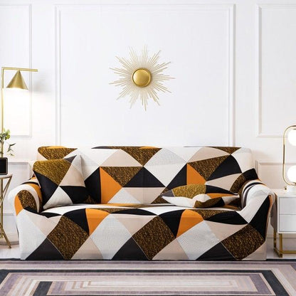 Elastic Sofa Cover for 3/4 seater with cushion covers in orange black white on Tampa Home & Garden Store