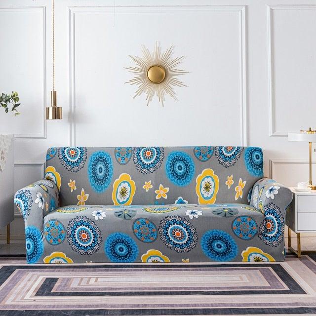 Stevvex floral sofa cover blue gray print with cushion covers seater on Tampa Home & Garden Store