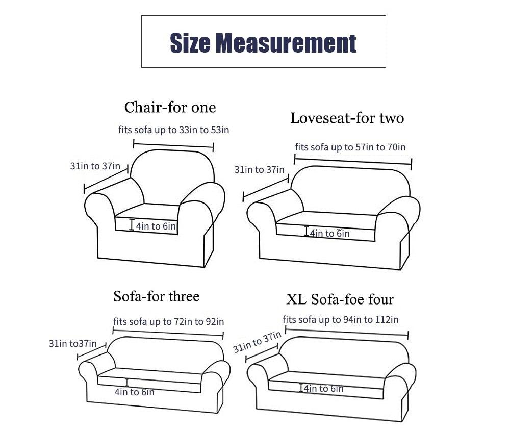 Stevvex sofa cover size chart with 1/2/3/4 seater diagrams chair-for-one to XL sofa-for-four on Tampa Home & Garden Store