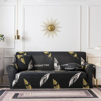 Stevvex floral sofa cover for 3-seat couch in black with leaf pattern and separate cushion covers on Tampa Home & Garden Store