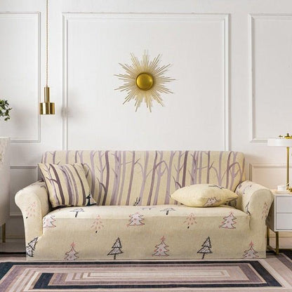 Elastic floral sofa cover for 3-seater with cushion covers beige with striped back cushions on Tampa Home & Garden Store