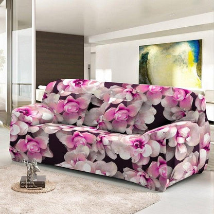 Stevvex elastic floral sofa slipcover with pink rose print and cushion cover for 3-seater on Tampa Home & Garden Store