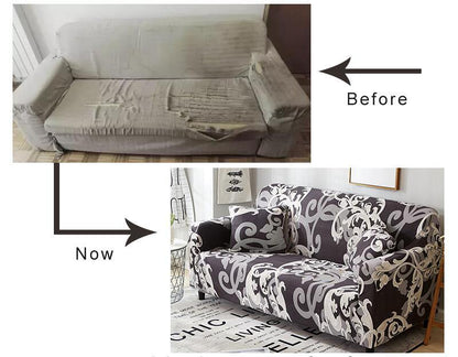 Stevvex floral sofa cover for 3-seat sectional with cushion cover, dark gray ivory floral print on Tampa Home & Garden Store