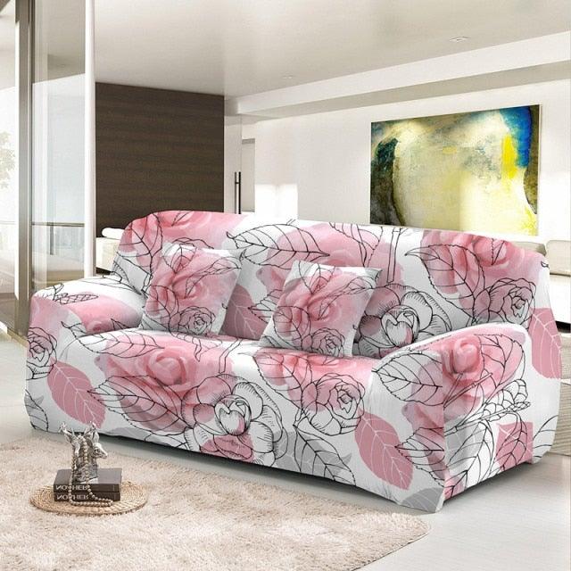 Pink floral stretch sofa cover with cushion covers for 1-4 seater sofa Stevvex on Tampa Home & Garden Store