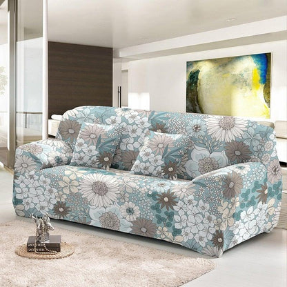 Floral stretch sofa cover with cushion covers for seater couch in blue gray floral print Stevvex on Tampa Home & Garden Store