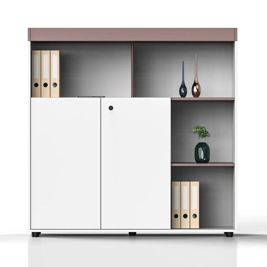 Dunsley Office Credenza Sideboard by Arc Grove; white two-door cabinet with brown top on Tampa Home & Garden Store