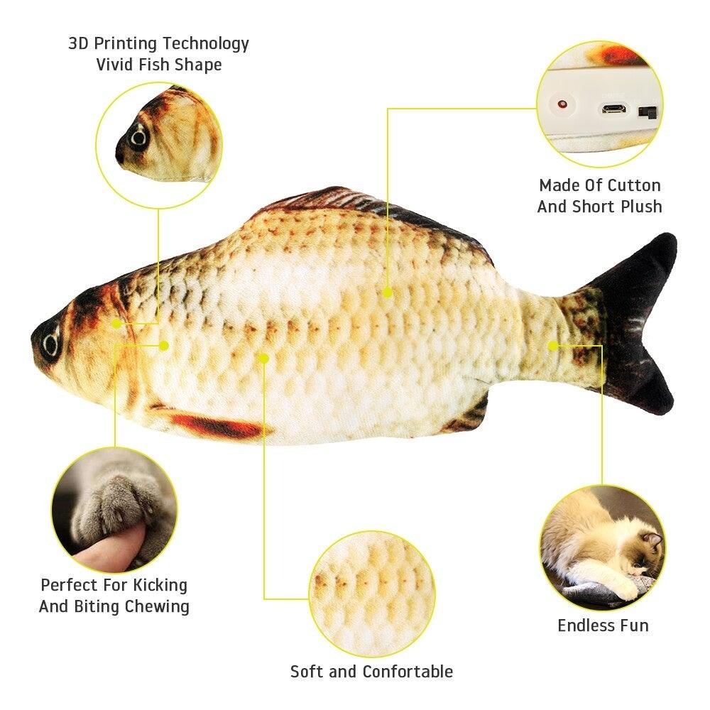 Electric cat toy fish by Stevvex, 3D realistic plush, USB rechargeable, cotton plush, cat kicker on Tampa Home & Garden Store