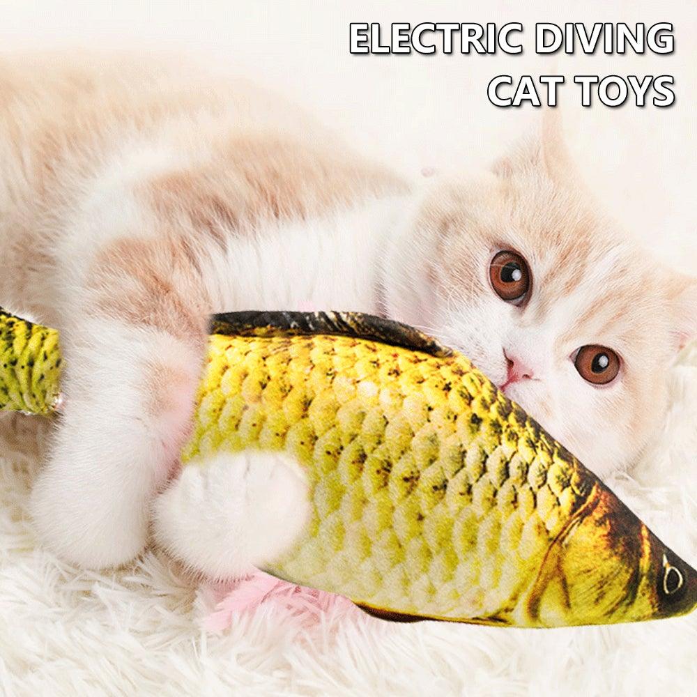 Electric cat toy 3D fish plush by Stevvex with golden scales and USB charging motion for cats on Tampa Home & Garden Store