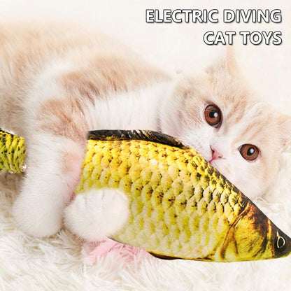 Electric cat toy 3D fish plush by Stevvex with golden scales and USB charging motion for cats on Tampa Home & Garden Store