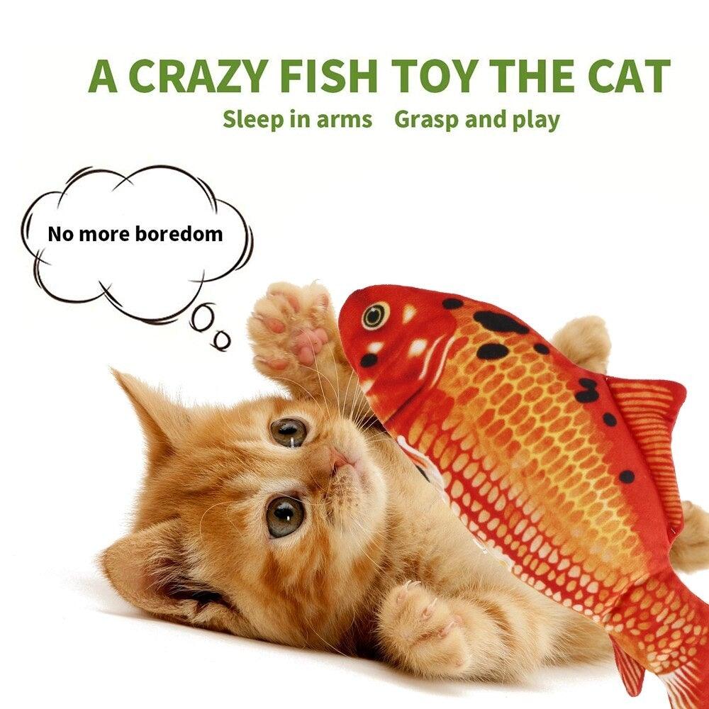 Electric Cat Toy 3D Fish by Stevvex, orange-red plush moving fish for cats USB rechargeable on Tampa Home & Garden Store