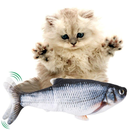 Electric Cat Toy 3D Fish USB charging plush fish for cats blue-silver realistic motion on Tampa Home & Garden Store