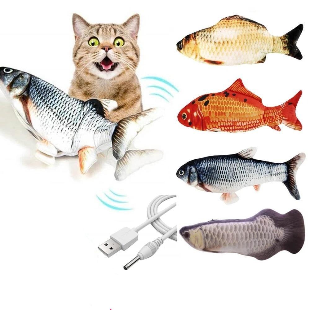 Electric Cat Toy 3D Fish USB charging plush interactive fish toy set (5 fish) by Stevvex on Tampa Home & Garden Store