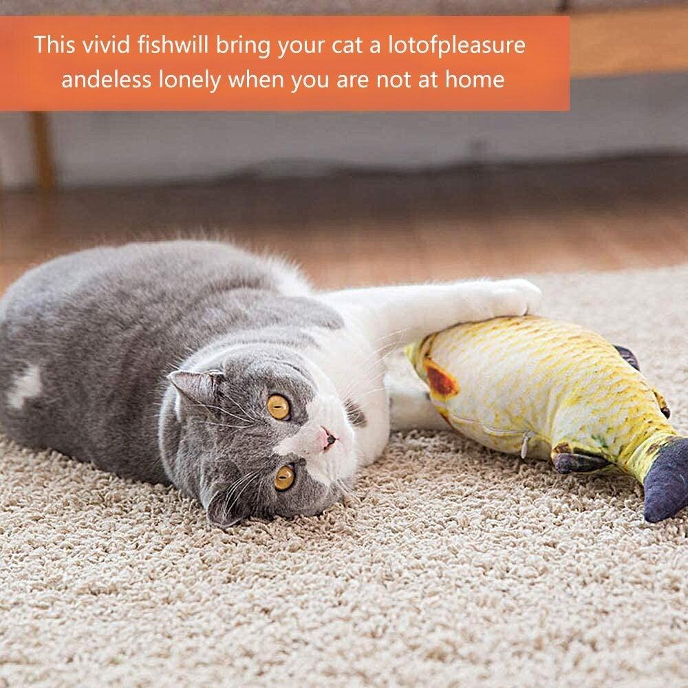 Stevvex electric cat toy 3D fish plush moving toy with yellow body and blue tail USB powered on Tampa Home & Garden Store