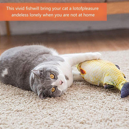 Stevvex electric cat toy 3D fish plush moving toy with yellow body and blue tail USB powered on Tampa Home & Garden Store
