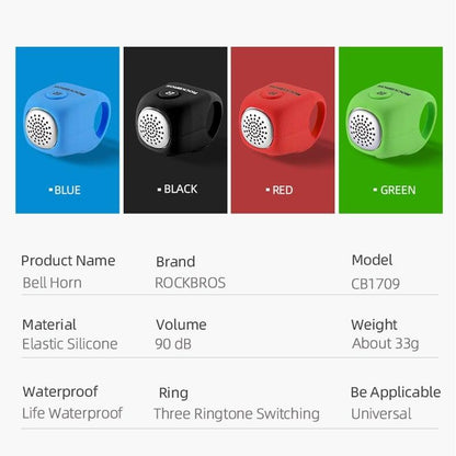 Electric cycling bell ROCKBROS 90 dB rainproof silicone shell horn four color options on Tampa Home & Garden Store