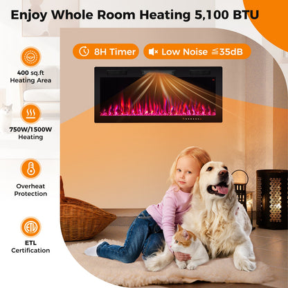 Chimenea Eléctrica de 40/50/60 Pulgadas Empotrada y Montada en la Pared para Montantes de 2' x 6' - 40 Pulgadas