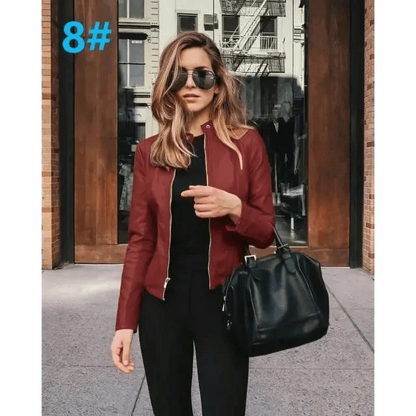Stevvex women's PU leather jacket burgundy long-sleeve coat on Tampa Home & Garden Store