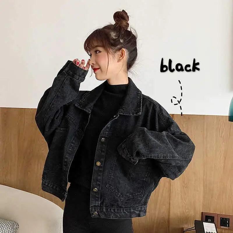 Elegance black denim trucker jacket for women, Stevvex brand, oversized with button pockets on Tampa Home & Garden Store
