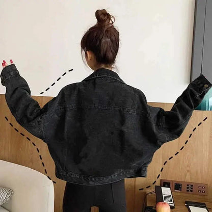 Stevvex black denim trucker jacket, loose fit on Tampa Home & Garden Store