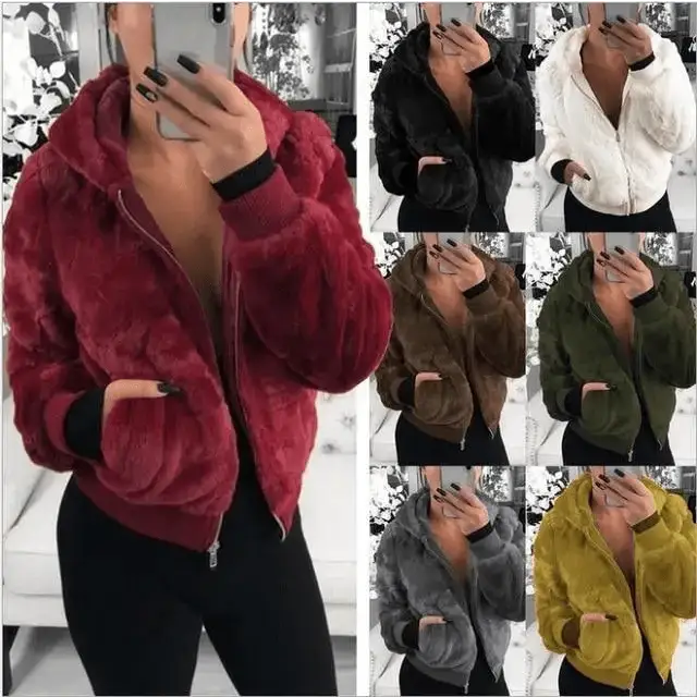 Elegance Black Faux Fur Coat with Hood for Women