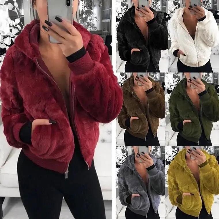 Elegance Black Faux Fur Coat with Hood for Women
