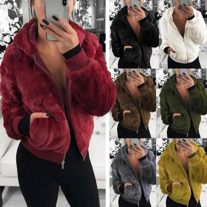Elegance Black Faux Fur Coat with Hood for Women