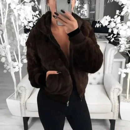Elegance Black Faux Fur Coat with Hood for Women