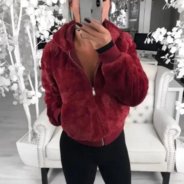 Elegance Black Faux Fur Coat with Hood for Women