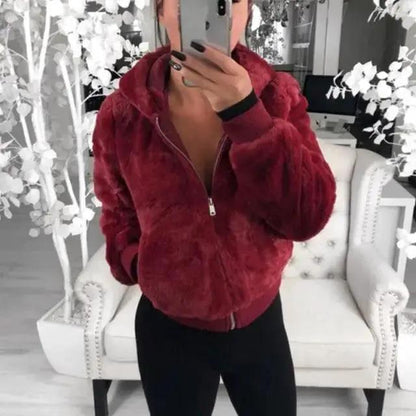 Elegance Black Faux Fur Coat with Hood for Women