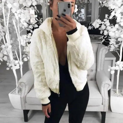Elegance Black Faux Fur Coat with Hood for Women