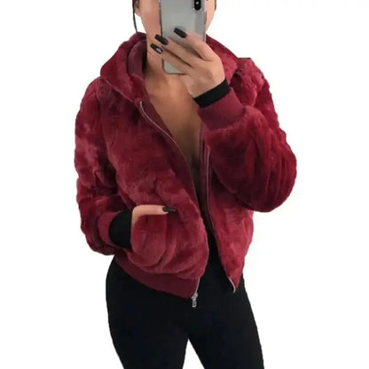 Elegance Black Faux Fur Coat with Hood for Women