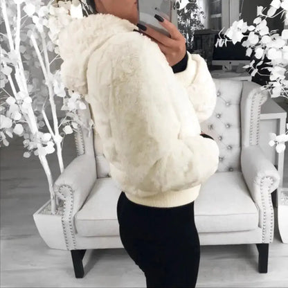 Elegance Black Faux Fur Coat with Hood for Women