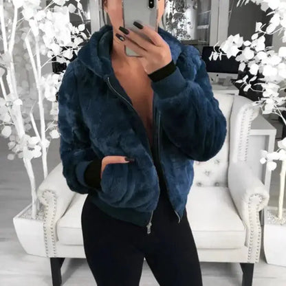 Elegance Black Faux Fur Coat with Hood for Women
