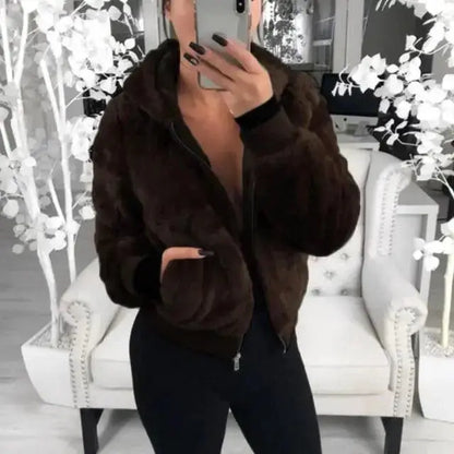 Elegance Black Faux Fur Coat with Hood for Women