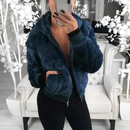 Elegance Black Faux Fur Coat with Hood for Women