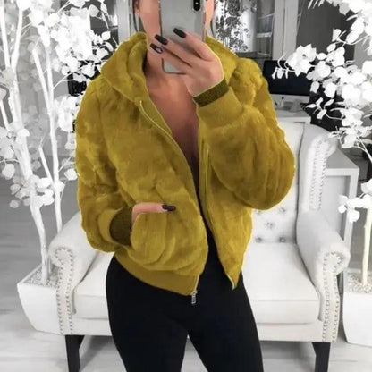 Elegance Black Faux Fur Coat with Hood for Women