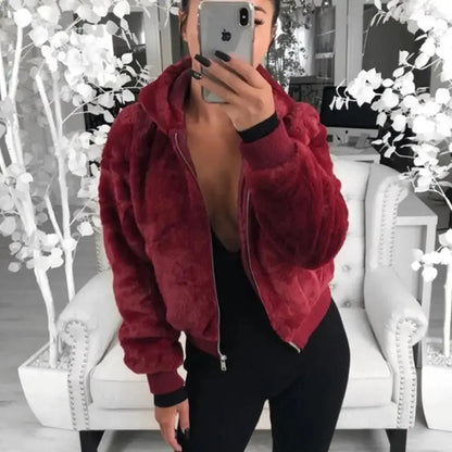 Elegance Black Faux Fur Coat with Hood for Women