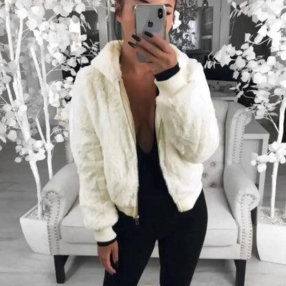 Elegance Black Faux Fur Coat with Hood for Women
