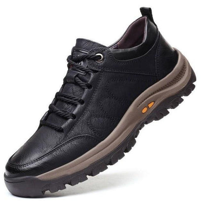 Stevvex black leather boots with rugged beige platform sole and chunky lug outsole on Tampa Home & Garden Store