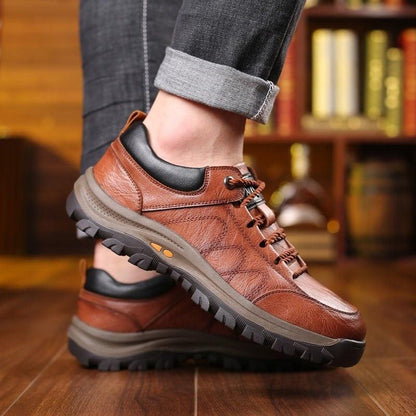 Stevvex brown leather mens boots pair with rugged platform sole and padded ankle on Tampa Home & Garden Store