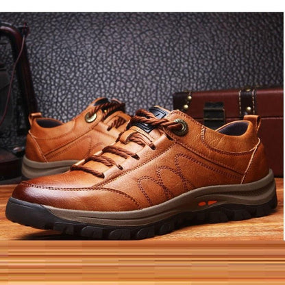 Stevvex brown leather men's hiking boot with lace-up design and rugged outsole on Tampa Home & Garden Store