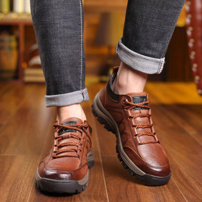 Stevvex brown leather men's hiking boots with rugged lug sole on Tampa Home & Garden Store