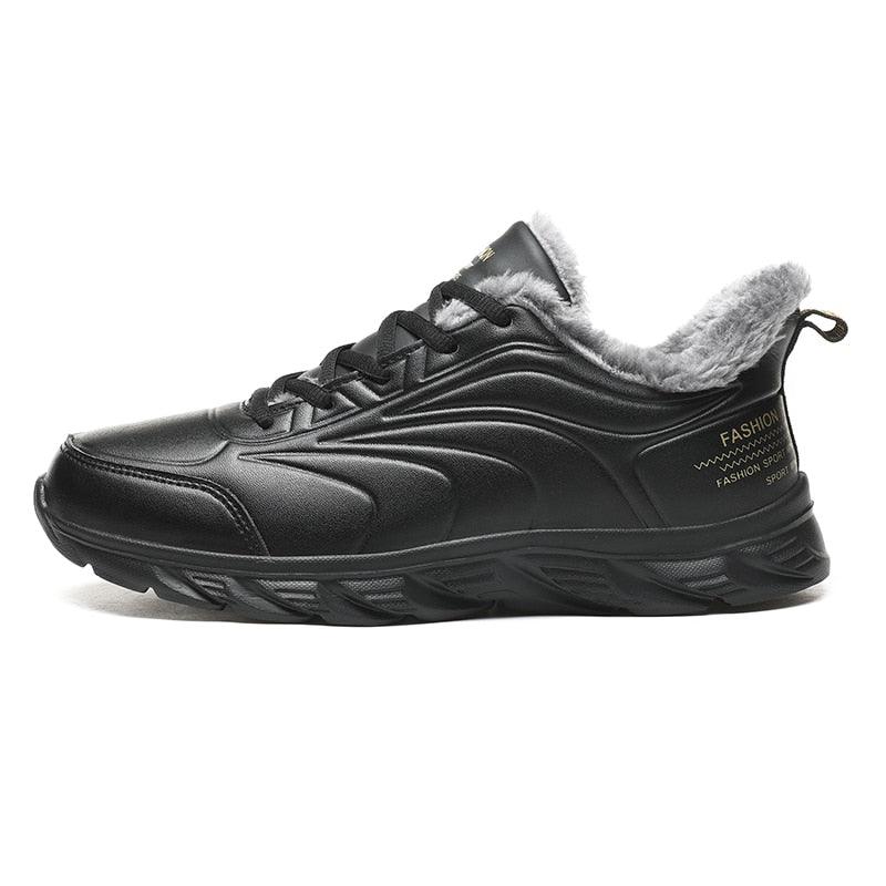 Stevvex men's winter waterproof snow shoes, black with fur lining, non-slip light rubber sole on Tampa Home & Garden Store