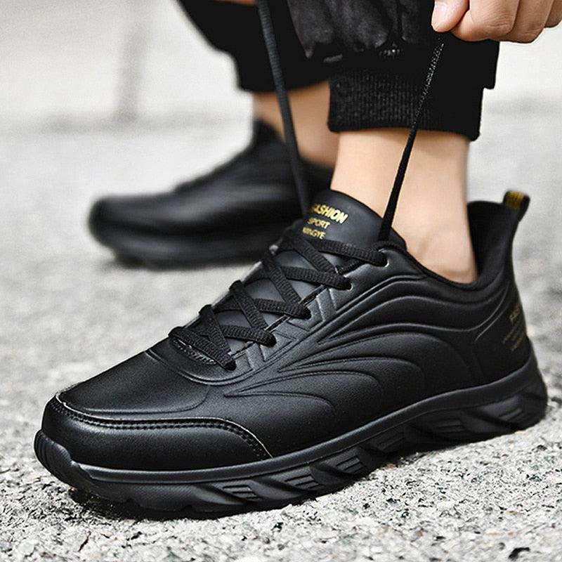 Stevvex black winter waterproof sneakers for men with non-slip rubber sole on Tampa Home & Garden Store